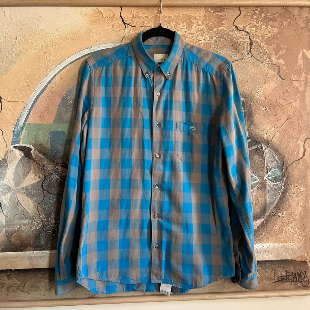 LACOSTE Blue-Gray Checkered Button down Shirt